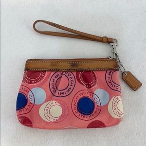 Coach cloth wristlet with leather trim